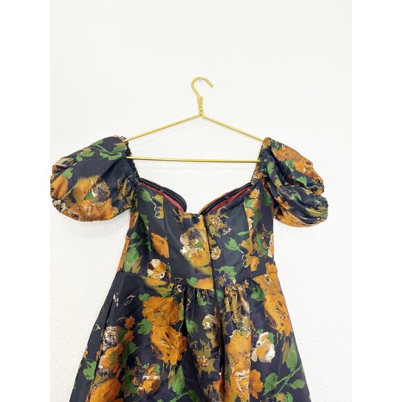 DB Studio Brocade Off-the-Shoulder Puff Sleeve A-Line Midi Dress Sz 12 Cocktail - Picture 12 of 14